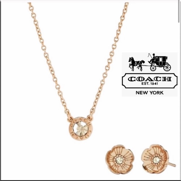 Coach Jewelry - COACH “ Tea Rose” Rose Gold Necklace & Earrings  (current retail at Macy…